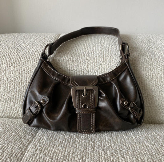 Brown leather buckle bag