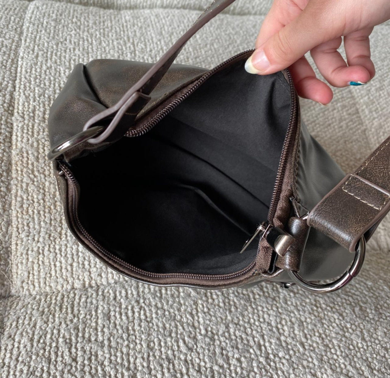 Brown leather buckle bag