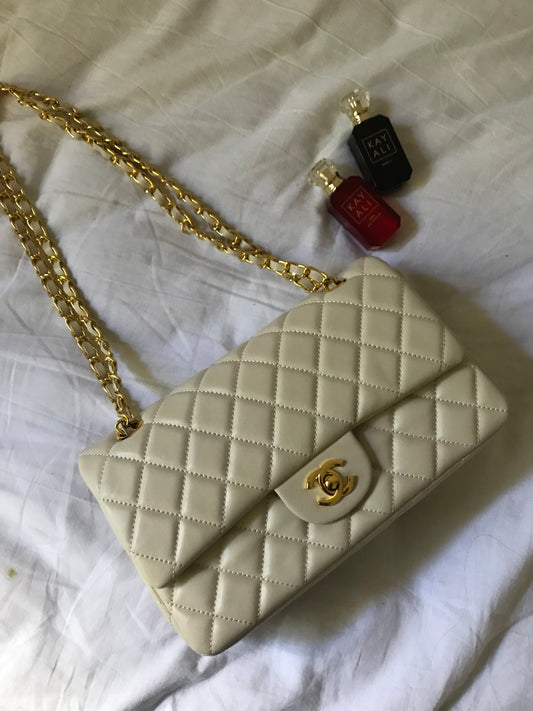 Beige quilted cross body bag